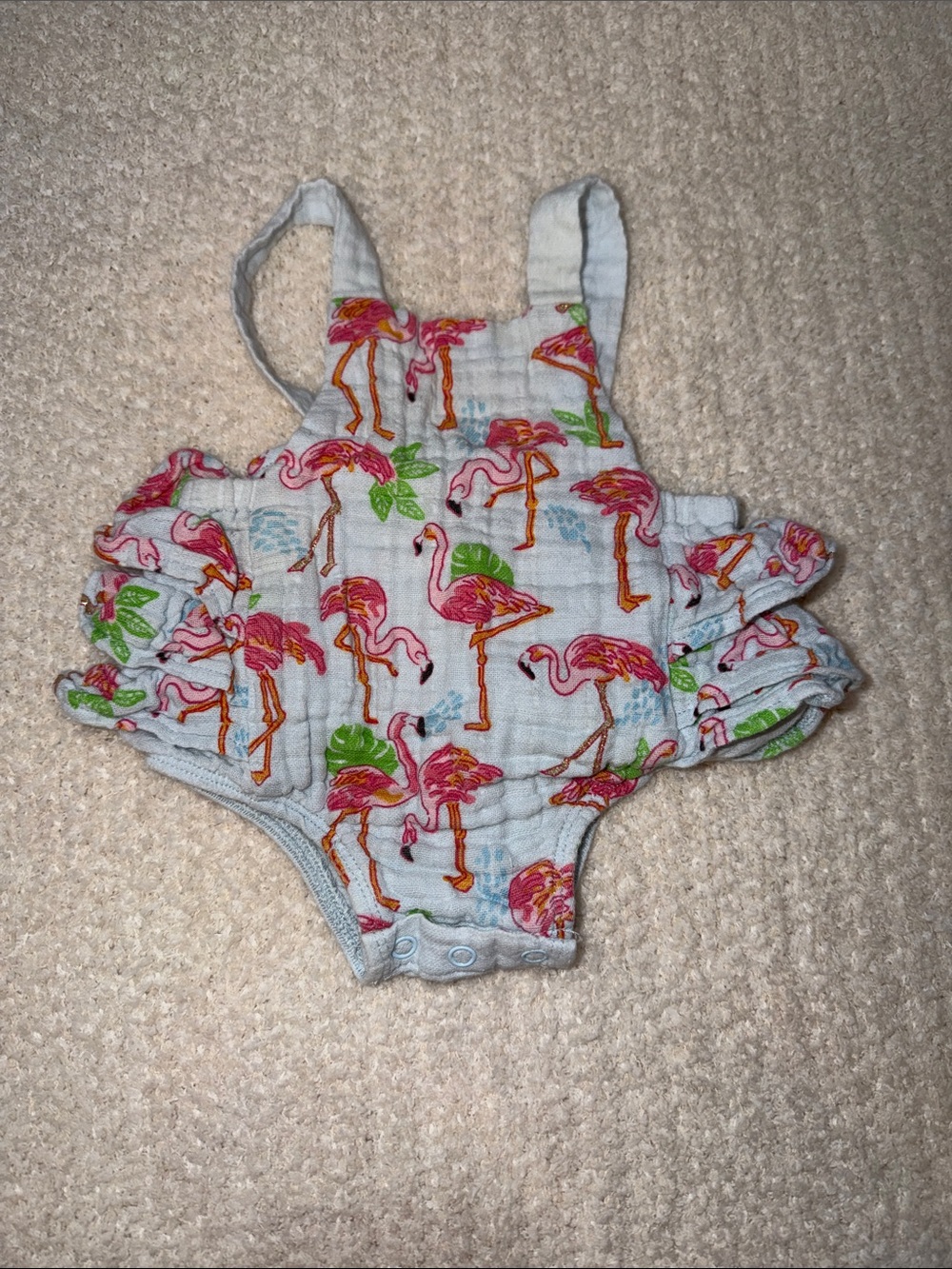 Baby Flamingo Muslin Romper - Pink & Green Print